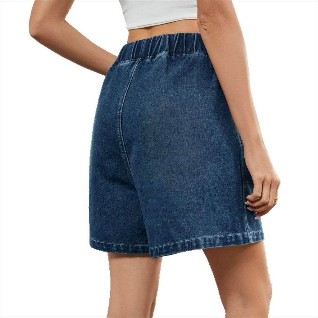 Washed Elastic Waist Denim Casual Shorts Tide