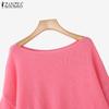 ZANZEA Autumn Womens Sweaters Long Sleeve Off Shoulder Casual Knitted Jumper Pullovers