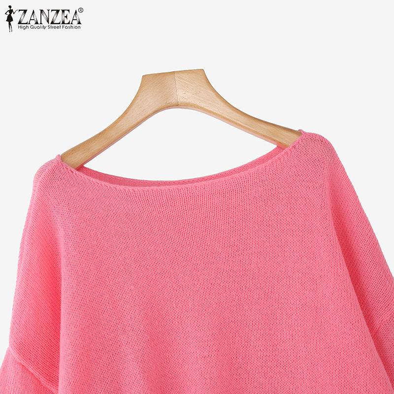 ZANZEA Autumn Womens Sweaters Long Sleeve Off Shoulder Casual Knitted Jumper Pullovers