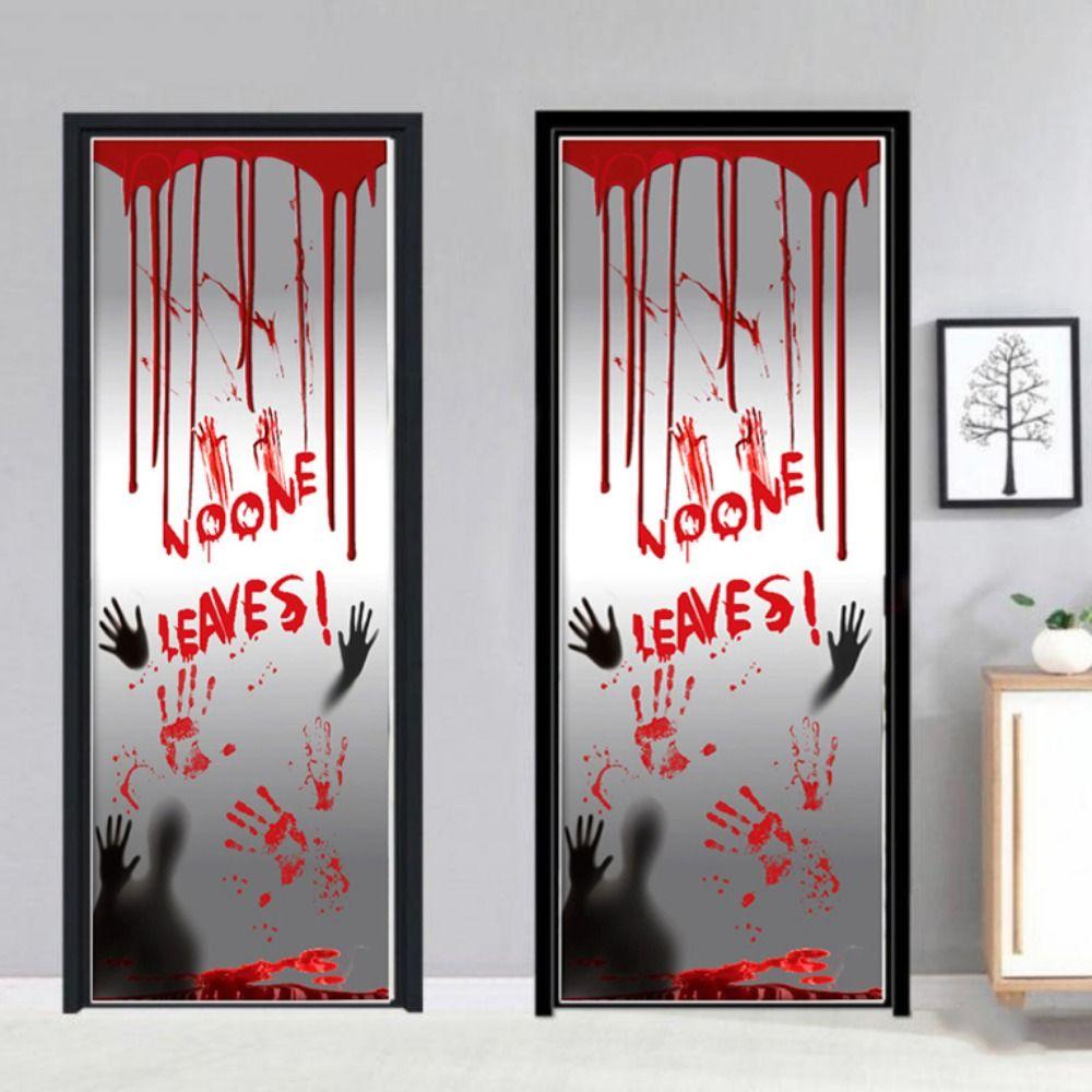 PE Blood Fingerprints Door Stickers Decorative Halloween Decorative Door Sticker  Bathroom Rooms
