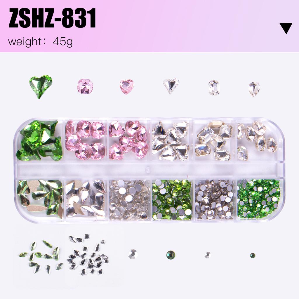 Nailart-Schmuck 12-Gitter-Box Nagelkunst Diamant Gemischtes Set Flacher Boden Speziell geformter Diamant Punktboden Diamant Kombinationsset