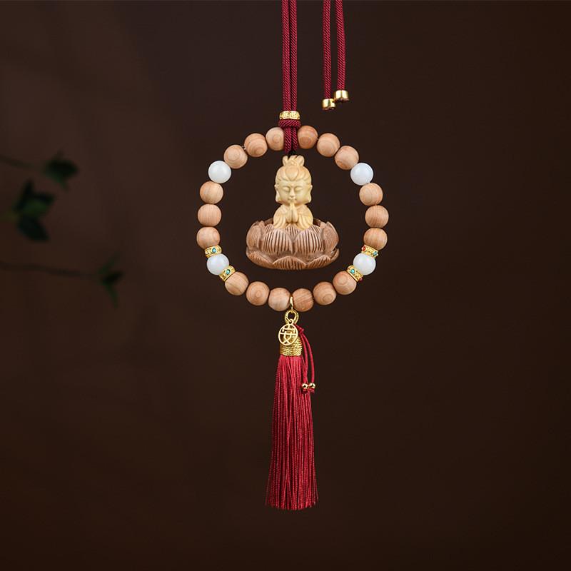 Buddha Lotus Car Charm With Olive Wood Material For Peaceful Vehicle Interior Decoration