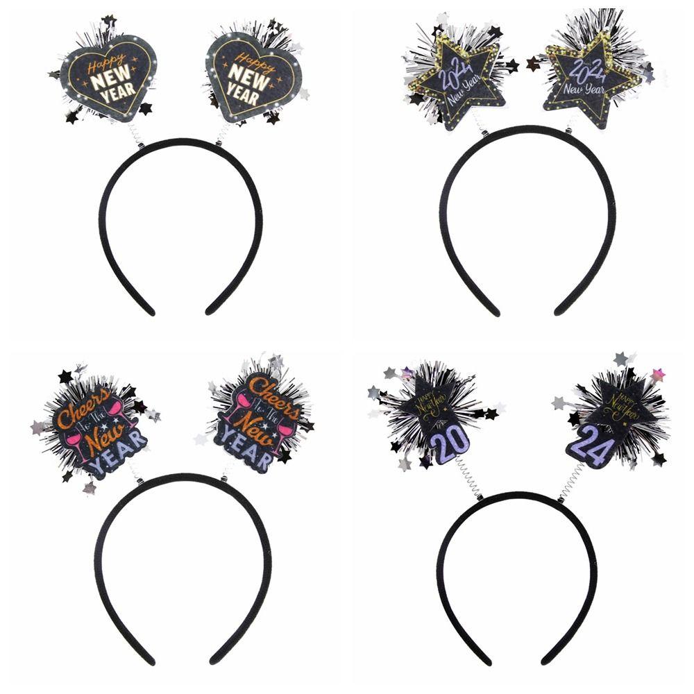 Sequin 2024 Happy New Year Headband Tinsel New Year Headdress Christmas Headpiece  New Year Gift