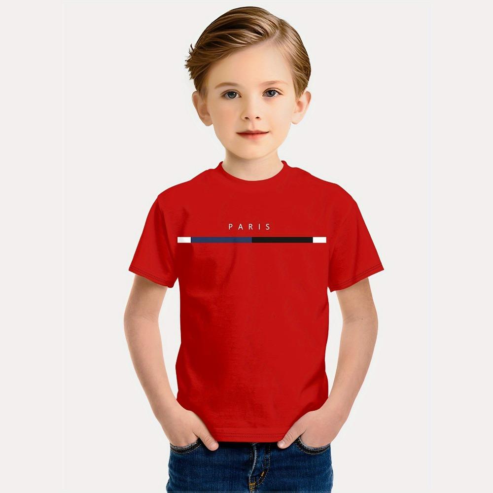 Kids Boys Clothes Simple Paris Letter Print Short Sleeve T Shirt Children Boys  Casual Comfortable Tees Children Top