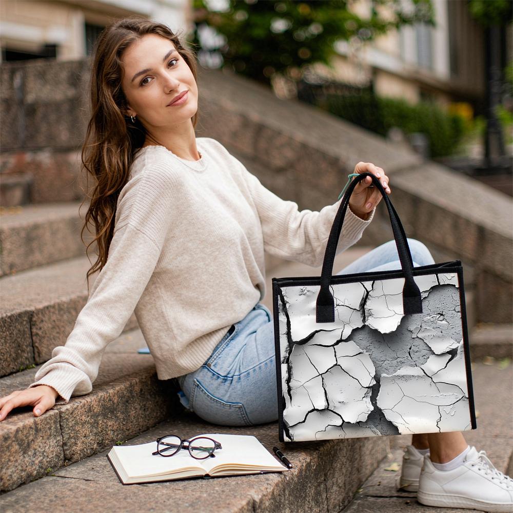 Cracked Pattern Tote Bag Large Capacity Daily Portable Fashion Casual Shopping Handbag