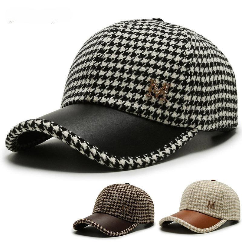 Autumn and Winter New Men's and Women's Fashion Thousand Bird Grid Fine Grid Baseball Cap British Retro Casual Versatile Curved Brim Cap Tide