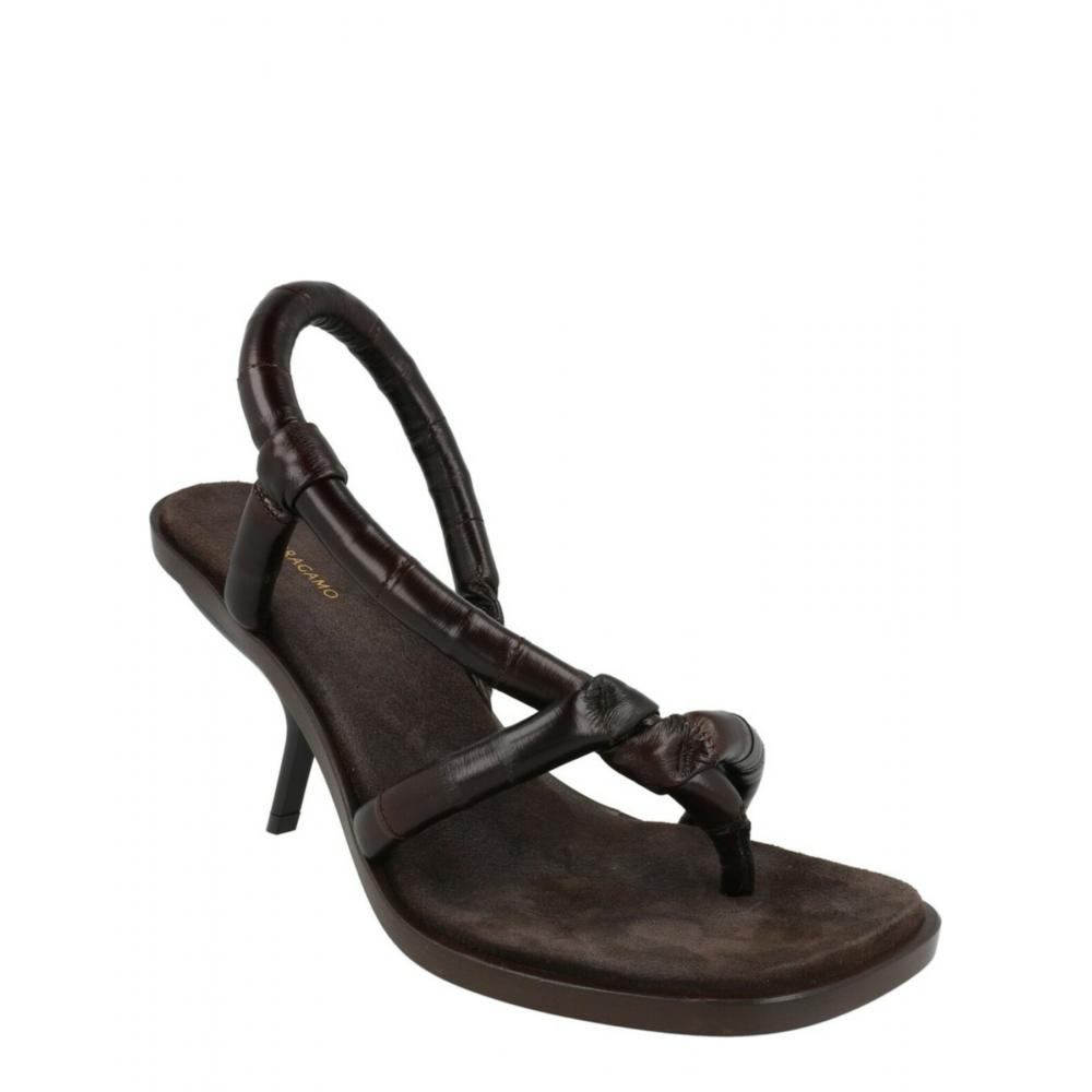 Salvatore Ferragamo Fleur Leather Sandals Dark Brown