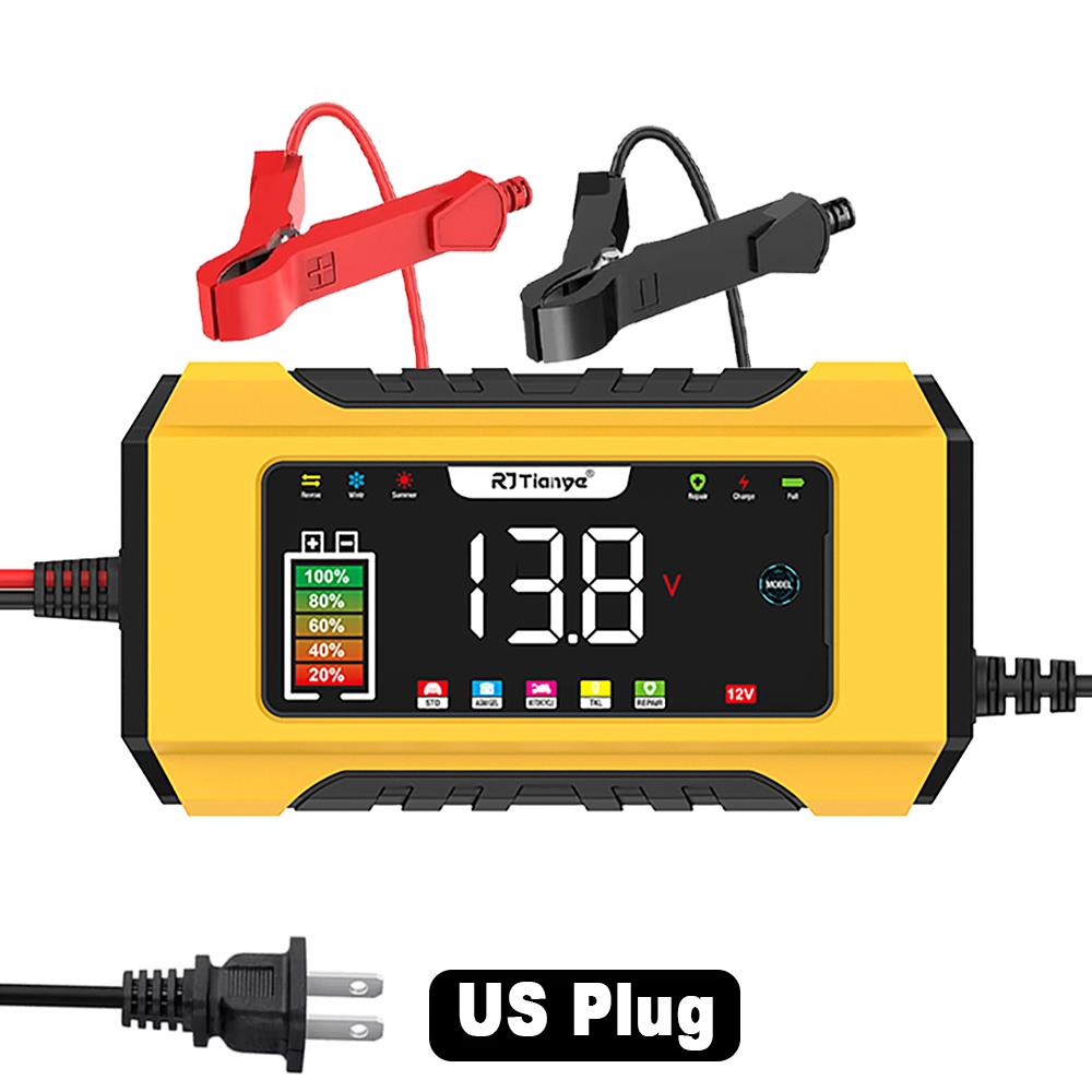 12V Fully Automatic Car Battery Charger Pulse Repair LCD Battery Charger for Auto Motorcycle Lead Acid Battery Smart Charging