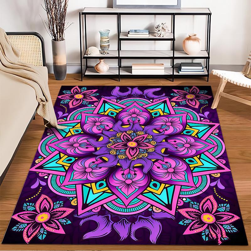 Colorful Mandala Pattern Carpet with Pink and Purple Floral Design Suitable for Use As an Anti-slip for Living Room Bedroom Sofas