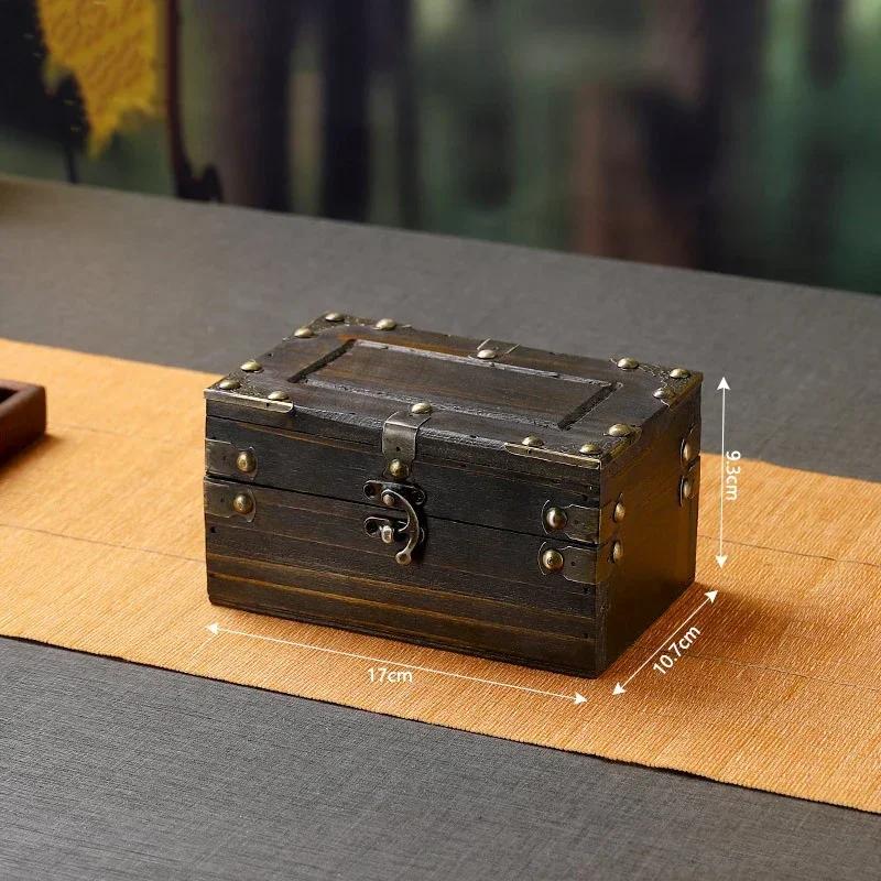 Vintage Medieval Wooden Jewelry Storage Box Trunk Jewelry Container Pirate Treasure Jewellery Storage Case Props With Lock