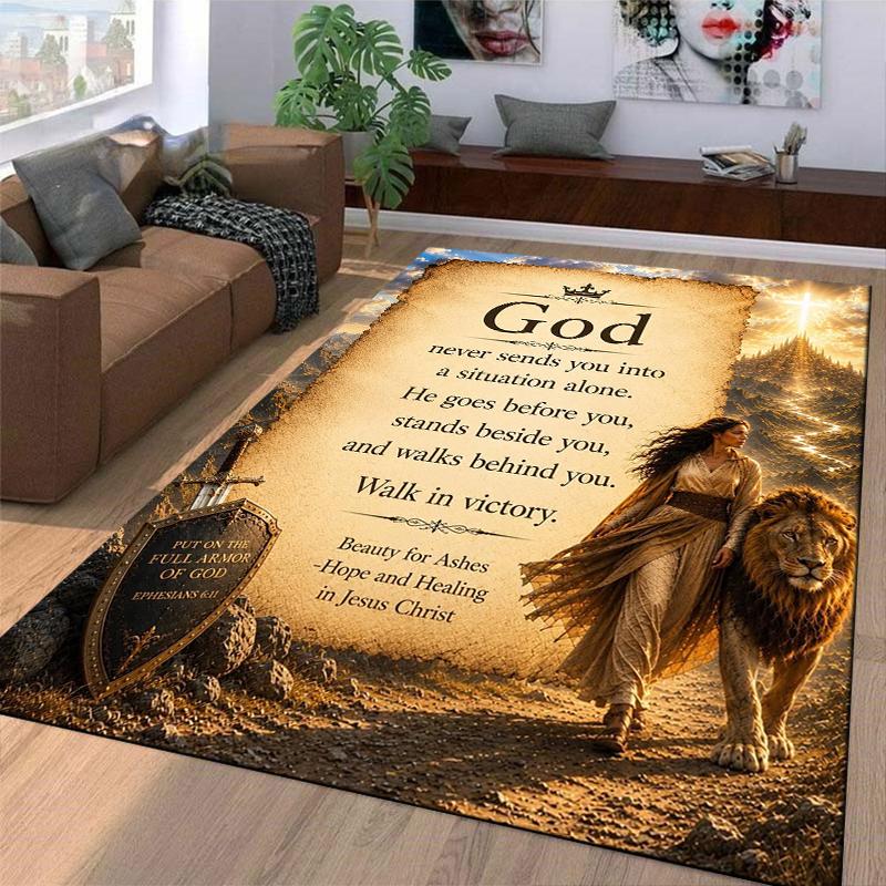 "Christian God Lion Walk In Victory Carpet" Carpet Set (1 Duvet Cover, 2 Pillowcases, Duvet Not Included)