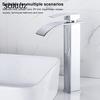 Brushed Nickel Waterfall Bathroom Faucet Modern Single Handle Ceramic Valve Core Sink Faucet with Hose Deck Plate (High Style)