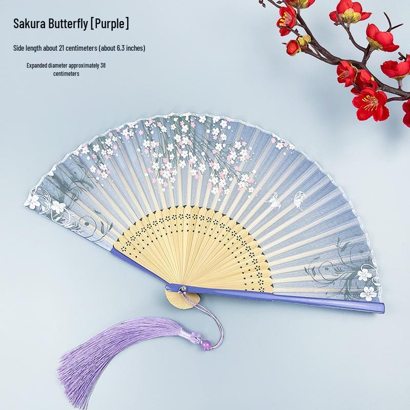 Portable Ancient Chinese Bamboo Folding Fan for Hanfu & Qipao - Gardenia Design