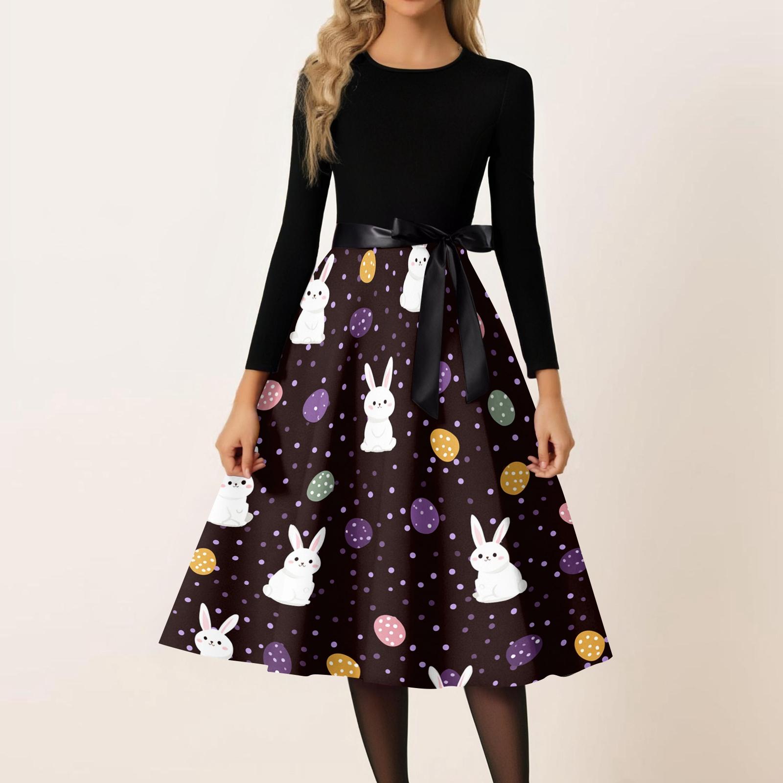 Women s Casual Fashion Round Neck Carnival Printed Vintage Dress L бежевый