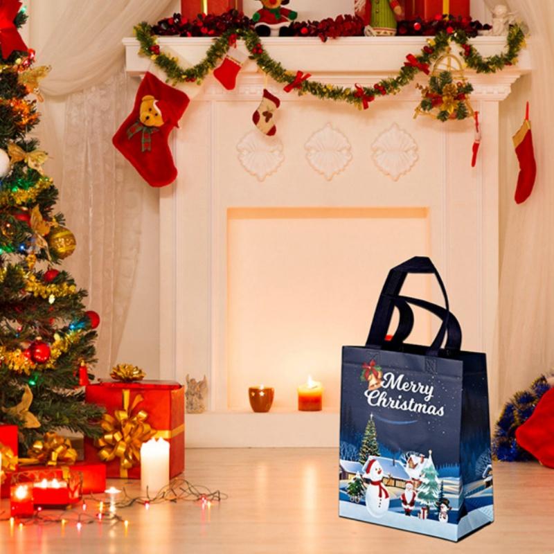 3Pcs  Christmas Gift Bags Assorted Sizes, Reusable Tote Bags with Handle, Non-Woven Christmas Bags for Xmas Party Favors