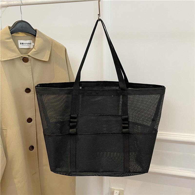 Bolsa de playa de malla portátil para mujer, bolsa de almacenamiento de maquillaje para viajes, bolsa de baño de verano, organizador, bolsa de compras