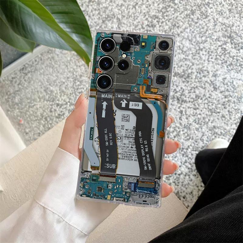 Phone Back Circuit Board S25Ultra Phone Case For Samsung Galaxy S25 S24 S23 S21 Ultra S20 FE S22 Plus S24FE A56 A55 Clear Cover