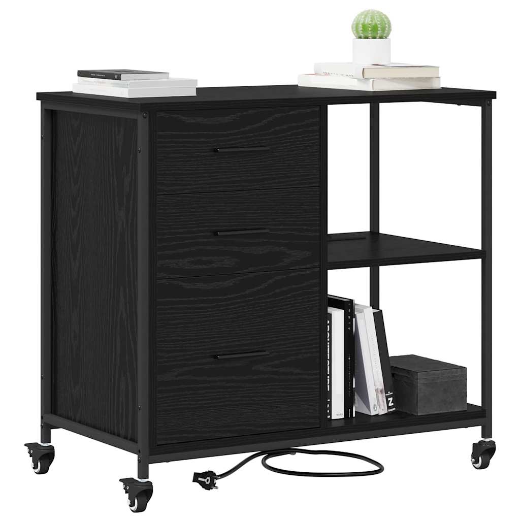 Cabinet with Charging Station Black Oak Effect 76 X 41 X 72 Cm