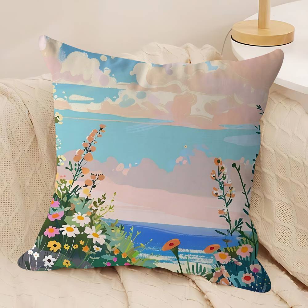 Art Beach Maple Design Cushion Cover Happy Autumn Harvest Decor Holiday Decorati Pillow Cover