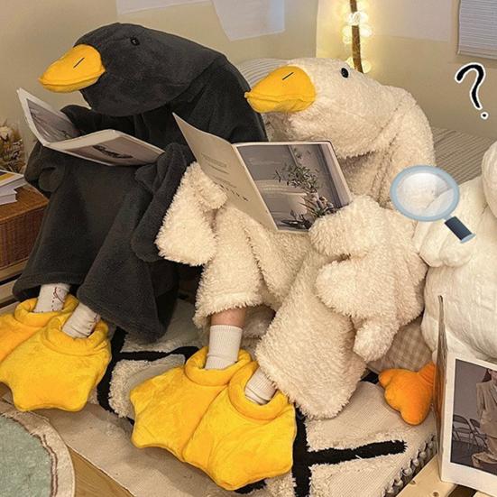 Wearable Goose Blanket Hoodie Onesie for Adult Kid, Oversized Warm Duck Pajamas, Soft Animal Cozy Sleeping Bag with Feet Slippers