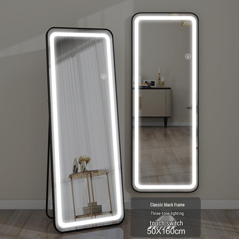 LED Wall-Mounted Full-Length Dressing Mirror with Touch Sensor for Bedroom
