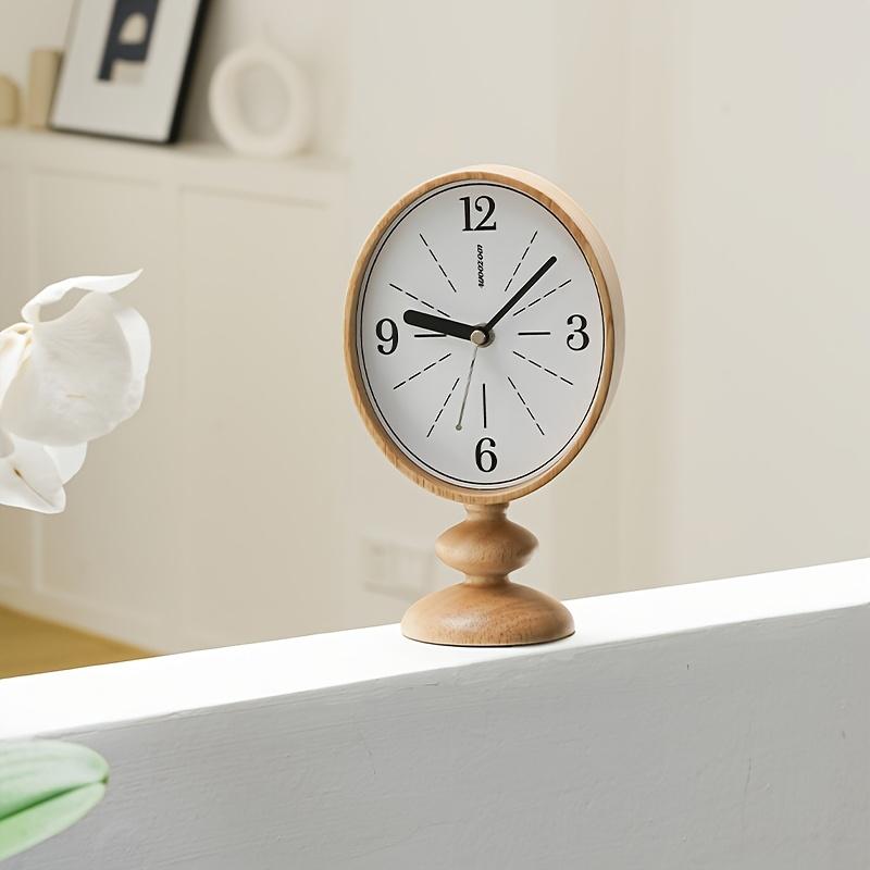 Classic Round Dial Wall Clock with Wooden Base Silent, Accurate Timekeeping, Perfect for Living Room Coffee Table or Bedroom Nightstand,