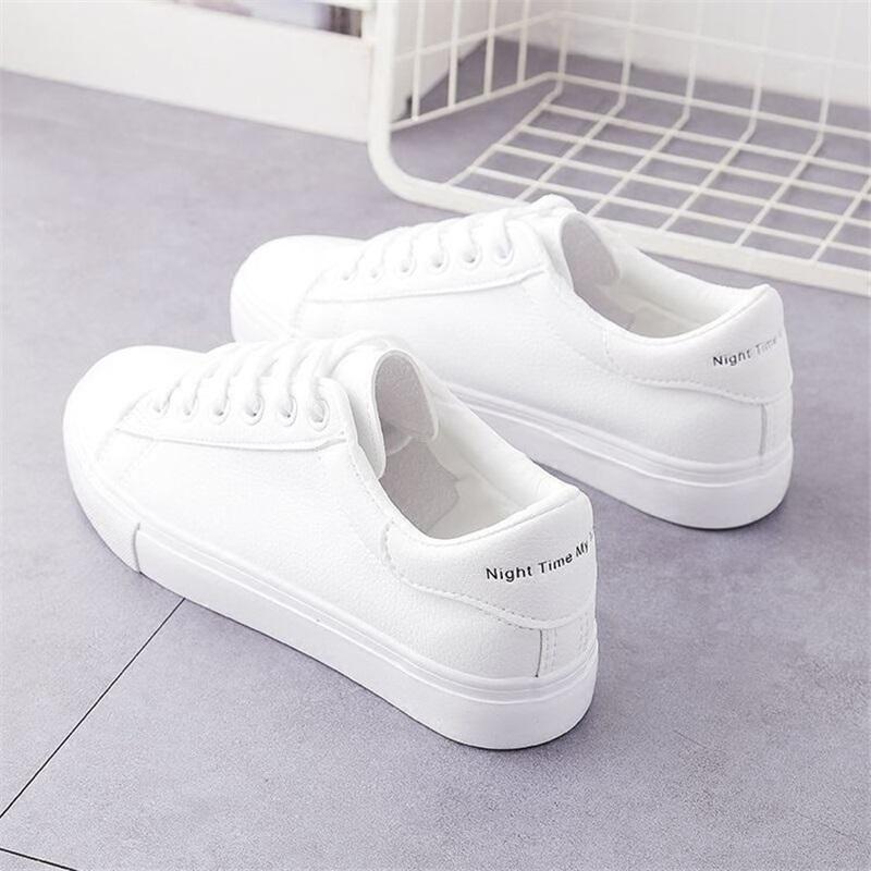 Women Spring Autumn Korean Style Breathable Leather Flat Sneakers Running Shoes