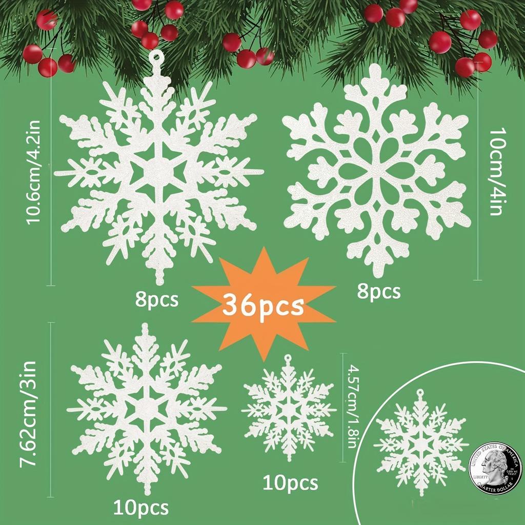 36pcs Classic Felt Snowflake Ornaments, Christmas Tree Decorations, Polyester 100., Festive Indoor Winter Wonderland Decor