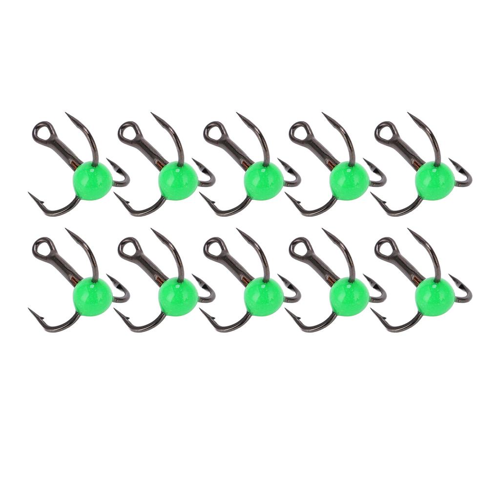 10pcsset Winter Ice Fishing Three Anchor Hook Corrosion Resistance Lure Color Drill HookGreen