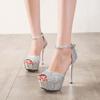 Chic Metal Sequin Stiletto Cutout Platform Sandals 