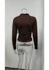 2024 Women's Apricot Slim Fit Pleated Long Sleeve T-Shirt