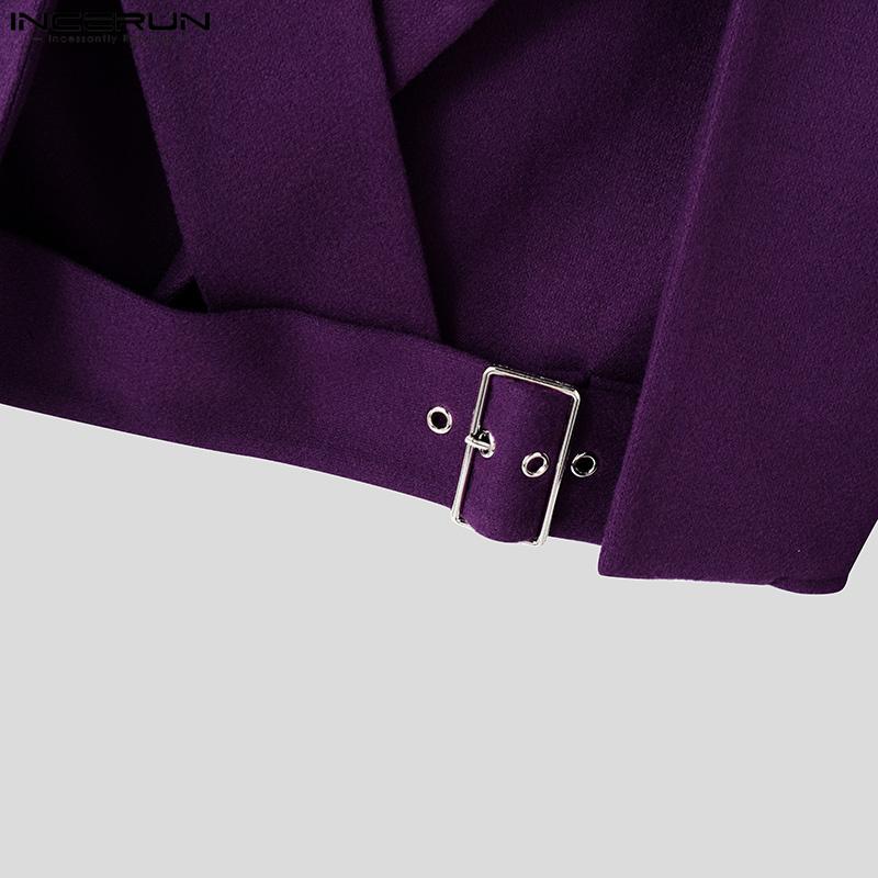 INCERUN Menn Lapel Langermet Front Cross Belte Kort Blazer Casual Jakker