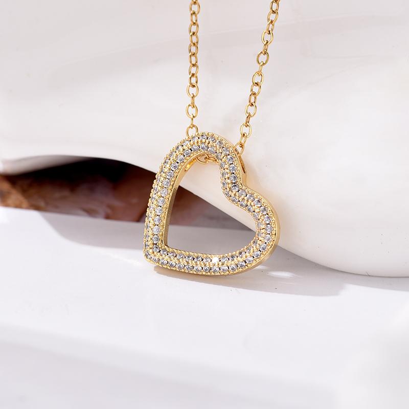 Fashion Heart Full Zinconia Pendant Charm Neklace For Women Stainless Steel Chain Choker Necklace Female Dainty Daily Jewelry