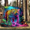 Neon Leopard Print Outdoor Blanket, Soft And Comfortable Blanket, Casual Warm Outdoor Blanket, Camping Travel Blanket, Good Birthday Gift 1179