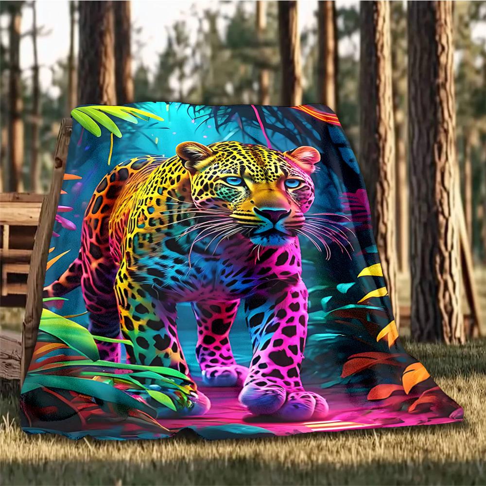 Neon Leopard Print Outdoor Blanket, Soft And Comfortable Blanket, Casual Warm Outdoor Blanket, Camping Travel Blanket, Good Birthday Gift 1179