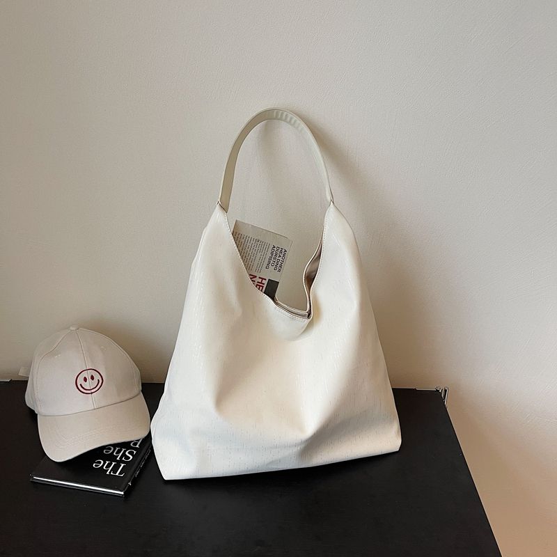 

Minimalist Large Capacity Bag Female 2025 New Arrival Summer Loose Feeling Tote Bag College Students Class Commuter Shoulder Bag Beige White