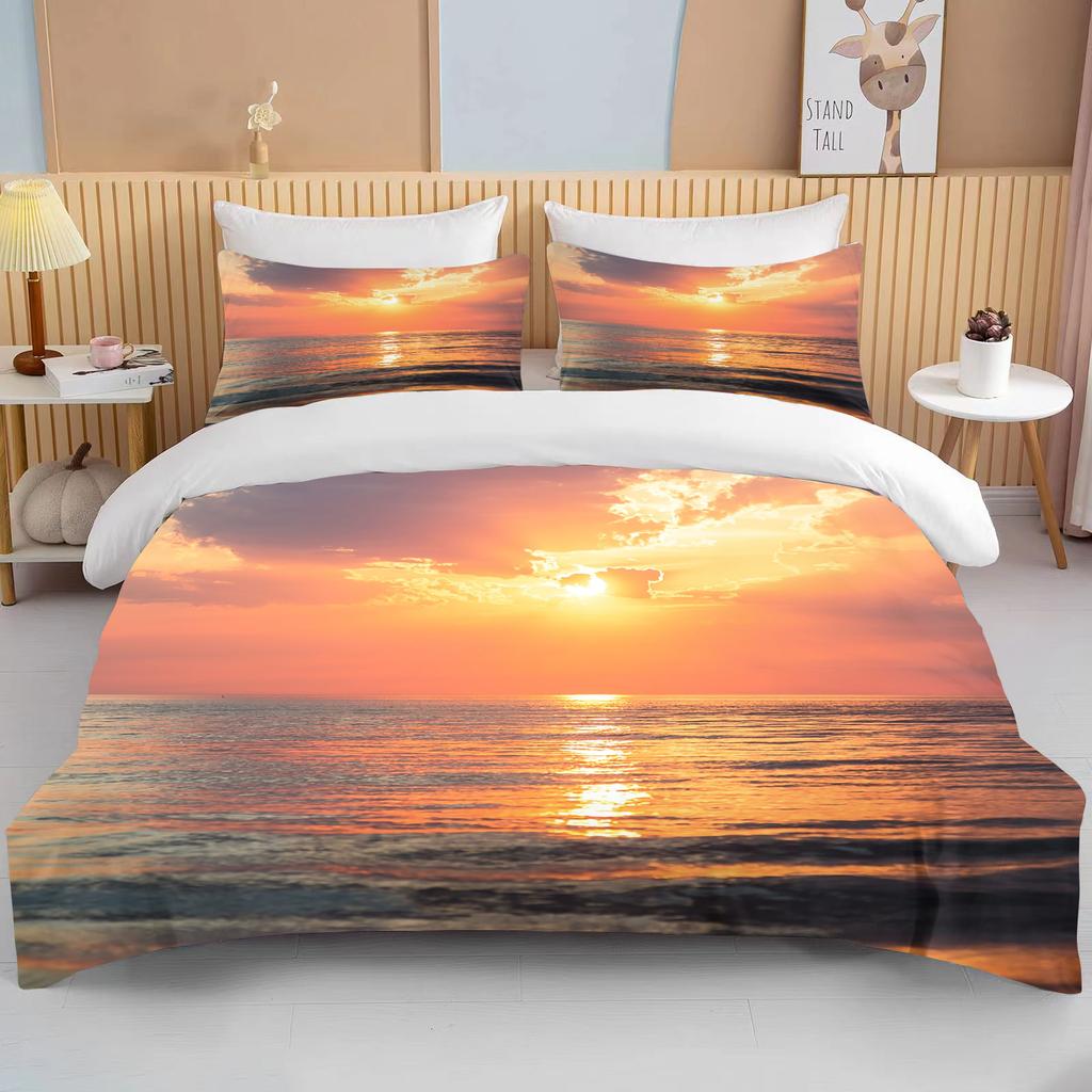 Sonnenuntergang Bettwäsche-Set Nachtansicht Bettbezug-Set mit Kissenbezug Bettwäsche King Queen Full Double Einzelgröße Luxus Bettwäsche Dekor