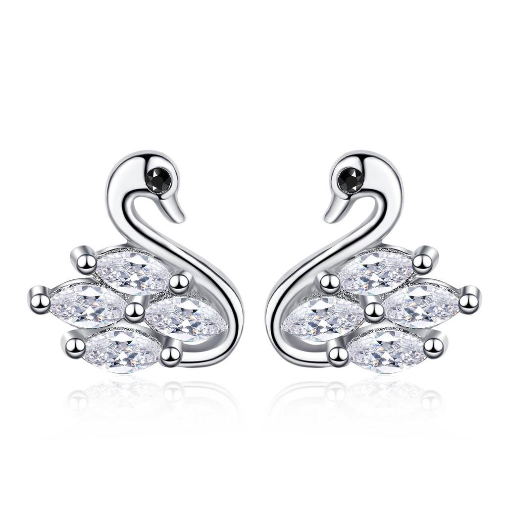 S925 Sterling Silver Swan Stud Earrings - Korean Style, Elegant and Trendy, Perfect Valentine's Day Gift for Her