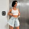 Shorts in Denim Moda Dimagrante da Donna con Frange - Orlo Grezzo, Stile Estivo