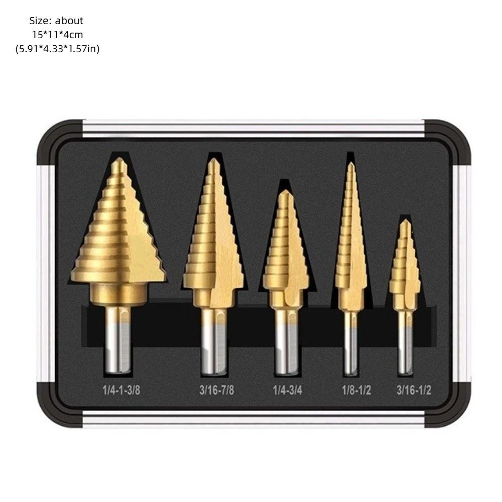 Durable 5PCS Set Step Drill Bit Set Straight Groove Multifunctional Stepped Drill Set Professional High Speed Steel Drill Bits