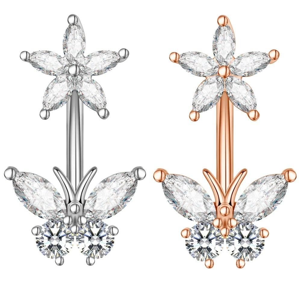 Butterfly Body Piercing Jewelry Sunflower Heart Belly Button Ring  Party Decoration