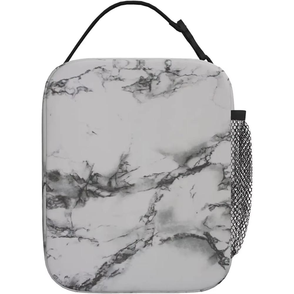 Lunch Box Insulated Lunch Bag for Women Men White Marble Black Texture Reusable Cooler Tote Bags for Work Picnic Outdoor