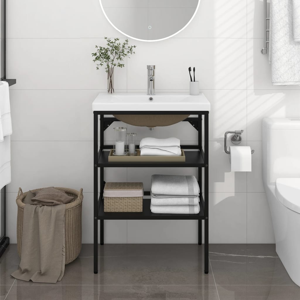 Vidaxl Gestell mit integriertem Waschbecken, Schwarz, Eisen