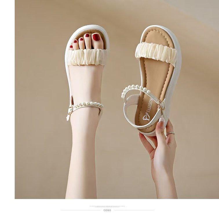 

Женские французские плоские пляжные сандалии Весна/Лето 2025 - Сказочный стиль, Толстая подошва, Дизайн с легким ароматом 35 грязно-белый