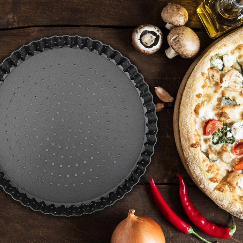 Household Thicken Non-Stick Carbon Steel Pizza Mold Baking Pan Tray Kitchen Baking Tools(M (8in) )