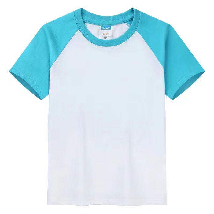 Children's Unisex Raglan Color Block T-Shirt, 180g Combed Cotton, Custom Logo, Solid Group Uniform, Blank Version.