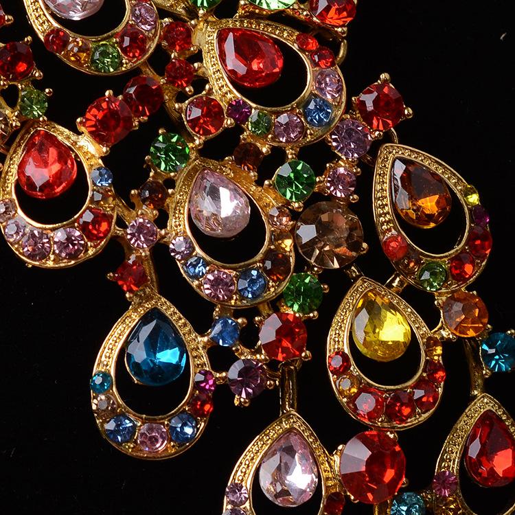 Luxury Gold Silver Color Rhinestone Peacock Bridal Jewelry Sets Crystal Statement Necklace Stud Earrings Set Wedding Jewelry Set