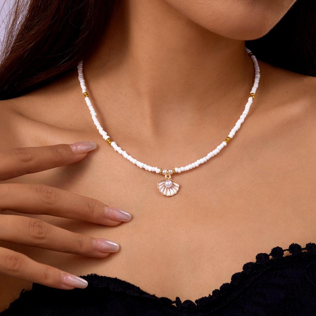 Vintage doppellagige Reiskörner Halskette für Damen Boho Strand Schildkröte Seestern Anhänger Kurzer Choker Halskette Schmuck Zubehör