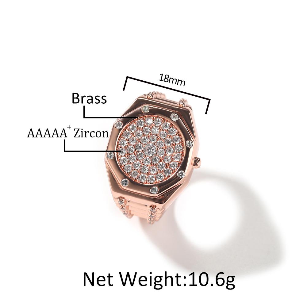 Hip Hop Punk AP Watch Ring Copper Inlaid Zircon ins Style Personality Trend Men's Ring