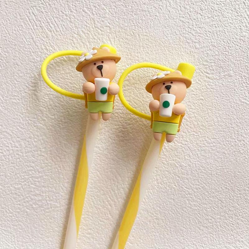 Kawaii Silikon-Strohhalmabdeckung für 7-8mm Cartoon Lebensmittelqualität Silikon Staubdicht Hitzebeständig Strohhalm-Stopfen Kappe Schnabeltassen Zubehör